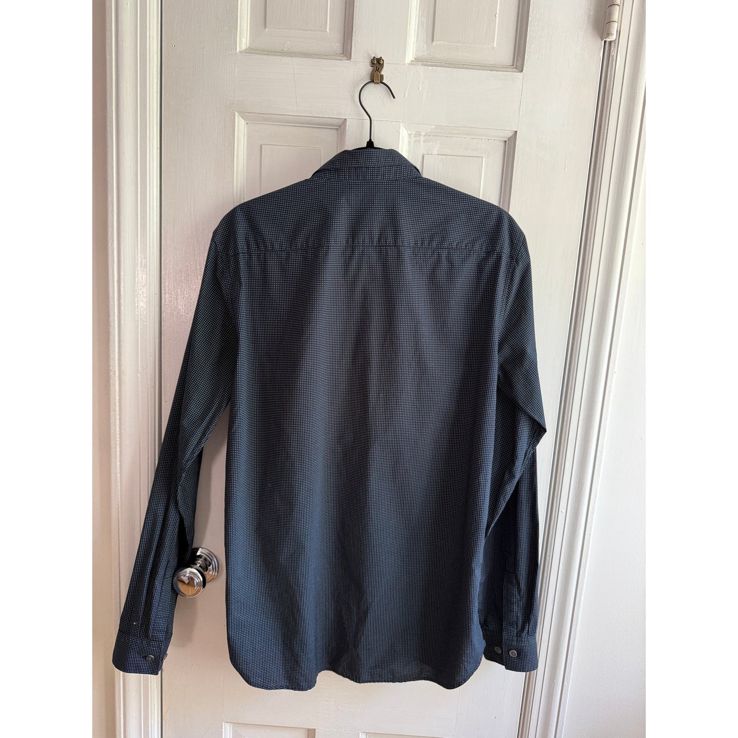 Theory Men’s Button Down Shirt Black White Micro Dot Size Medium EUC