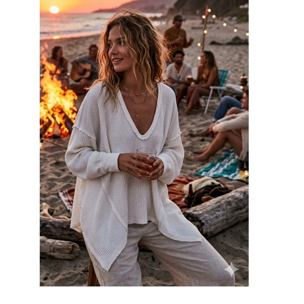 Free People We The Free Coraline Thermal | Oversized | White | Medium | EUC