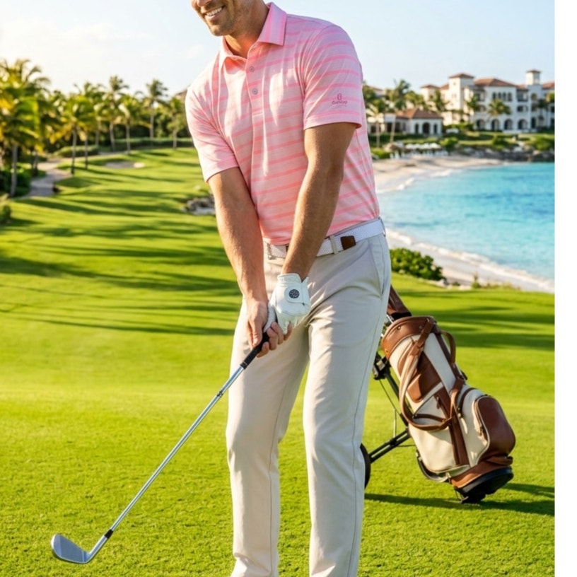 Walter Hagen Performance Golf Polo – Peach/Pink Stripe – Size M