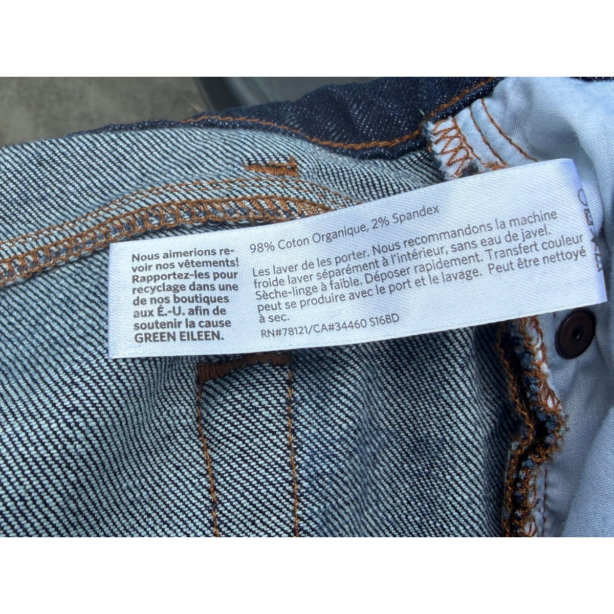 Eileen Fisher Dark Wash Organic Cotton Stretch Straight Leg Jeans Size 12