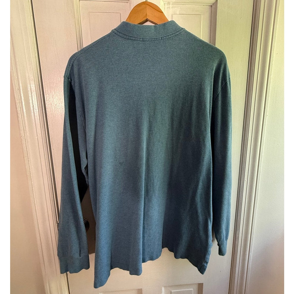 Polo Ralph Lauren Men L Blue Gray Long Sleeve Polo Shirt Orange Pony Cotton EUC