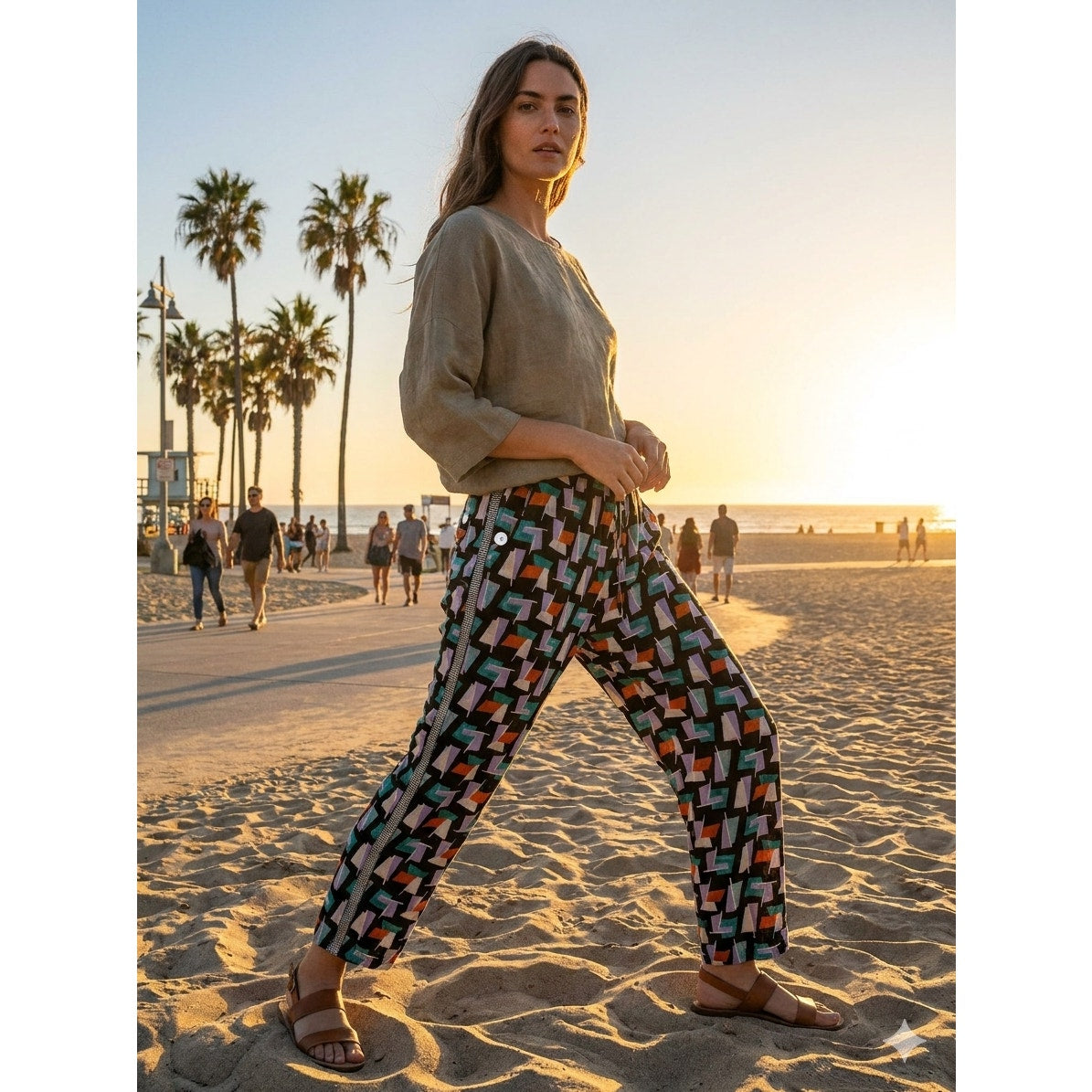 Anthropologie Hei Hei Ginza Geometric Retro Pull On Pants Large EUC