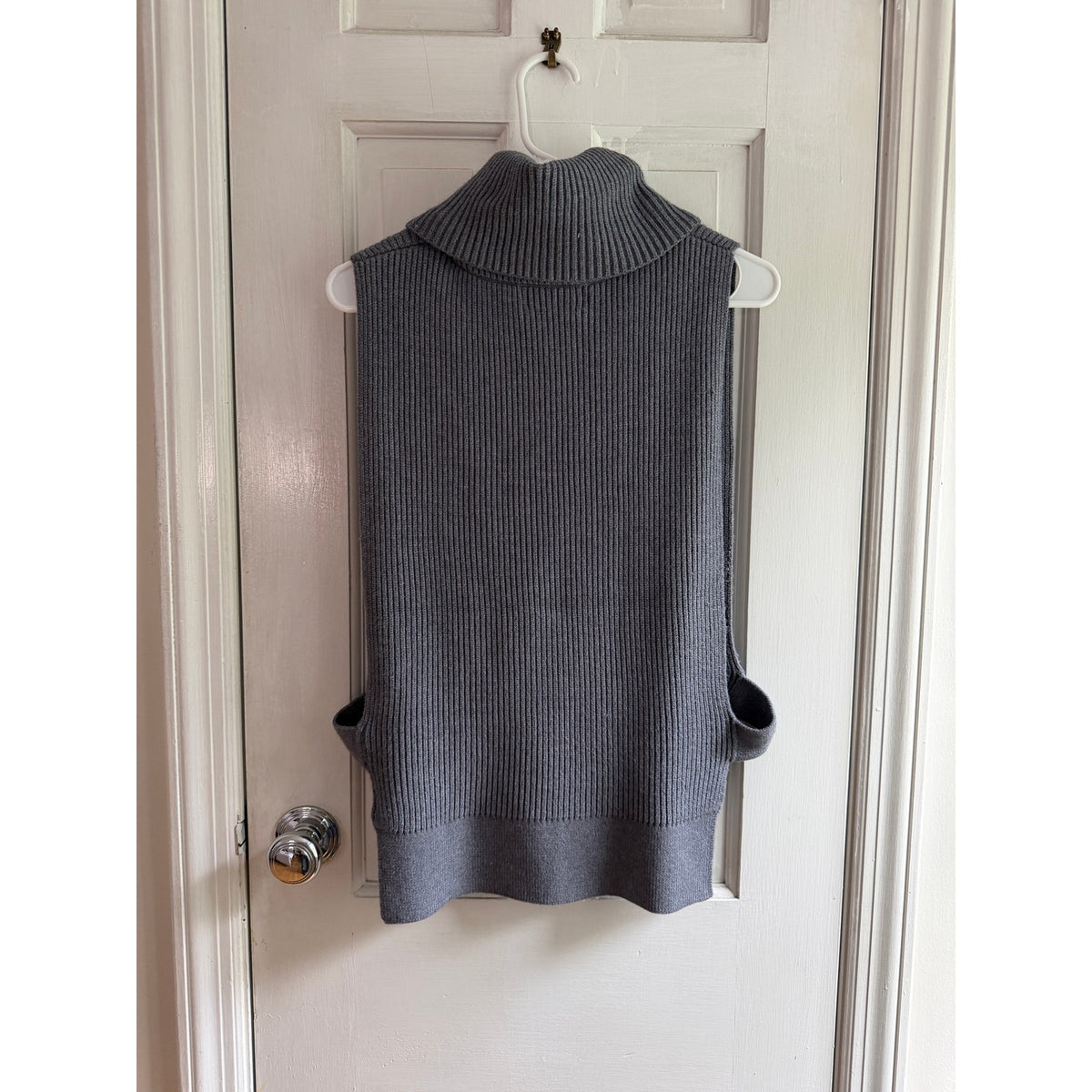 Anthropologie Gray Ribbed Turtleneck Sweater Vest One Size Chunky Knit