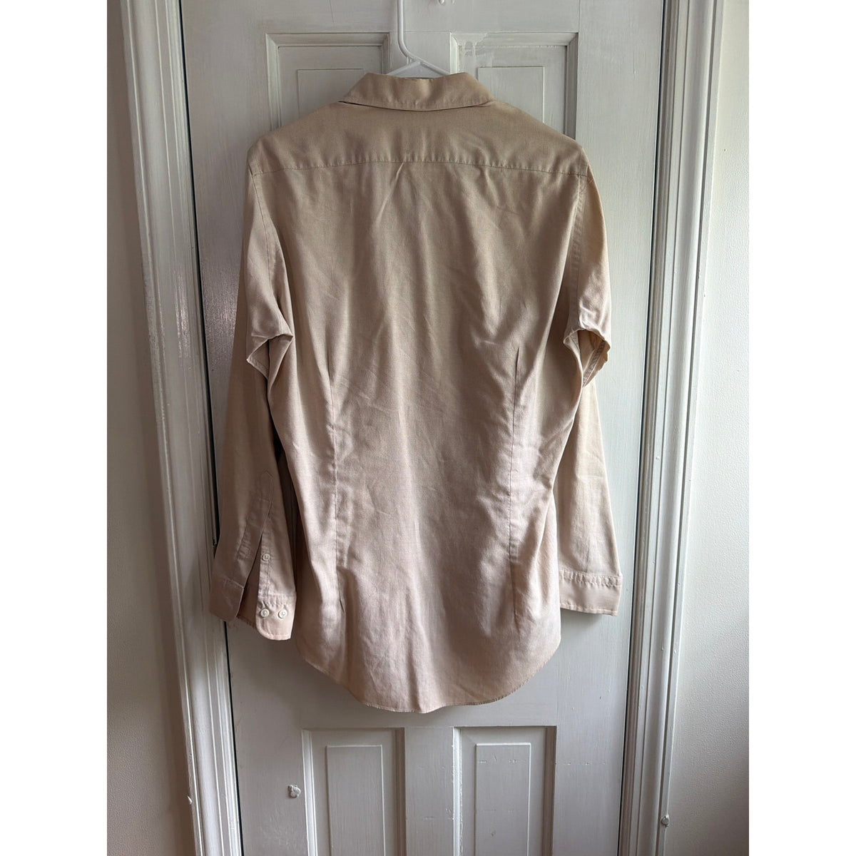 Vintage Austin Grey Fitted Shirt Salmon Pink Size 32-33 Long Sleeve Button Up