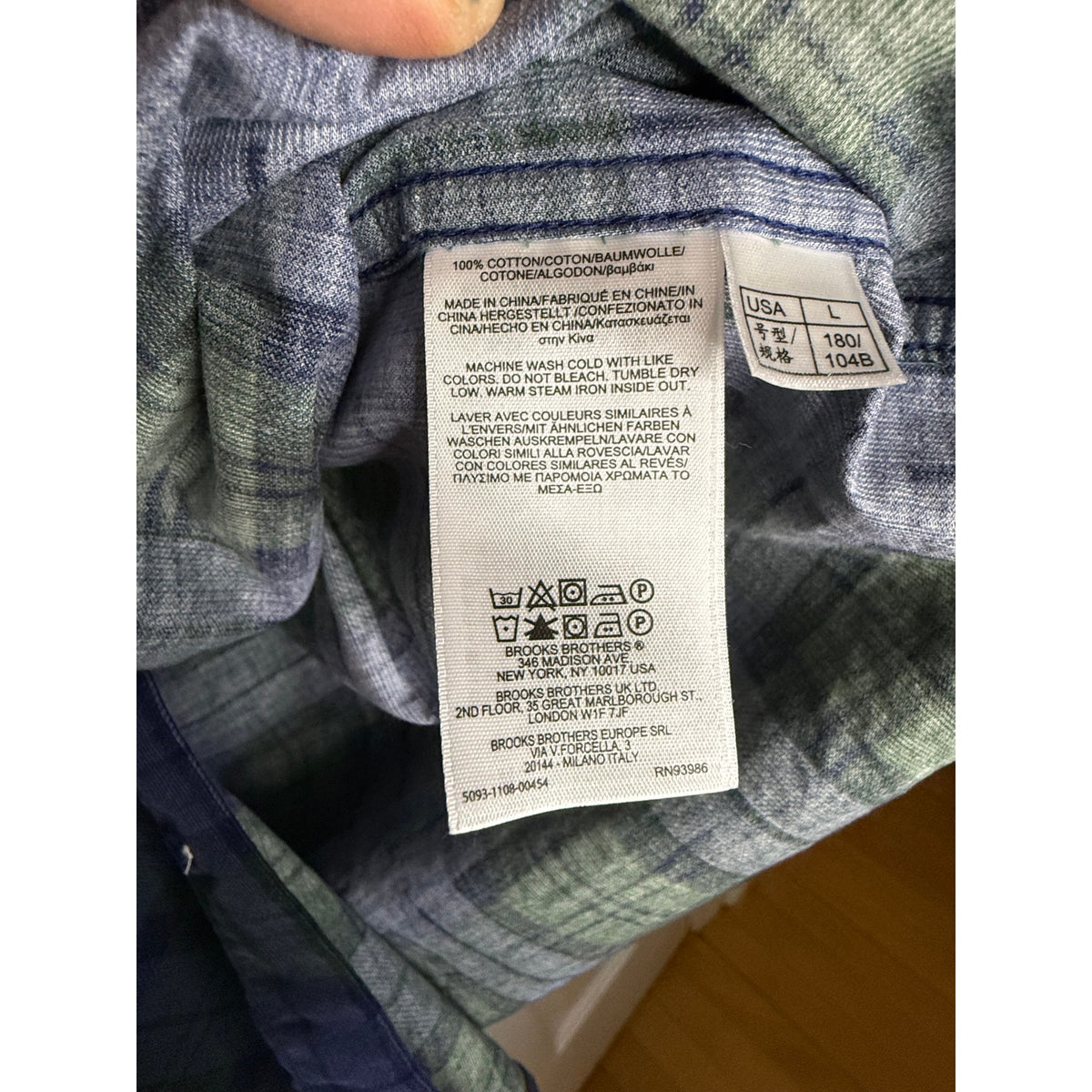 Brooks Brothers Men’s Green/Blue Plaid Button Down Shirt Size Large