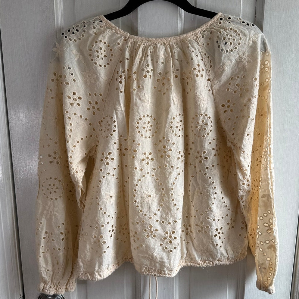 Joie Women’s Ivory Eyelet Ruffle Long Sleeve Blouse - Small - EUC