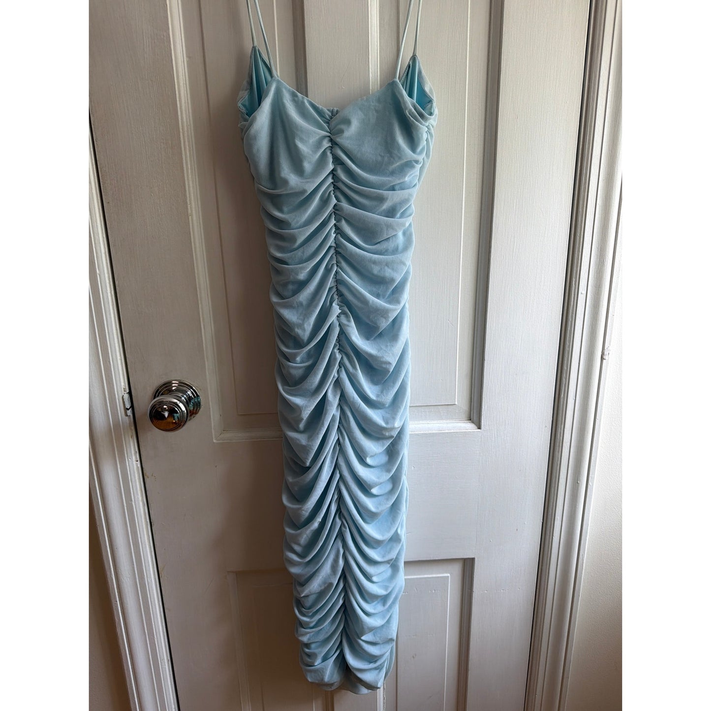 Oh Polly Light Blue Ruched Scrunch Bodycon Dress 8