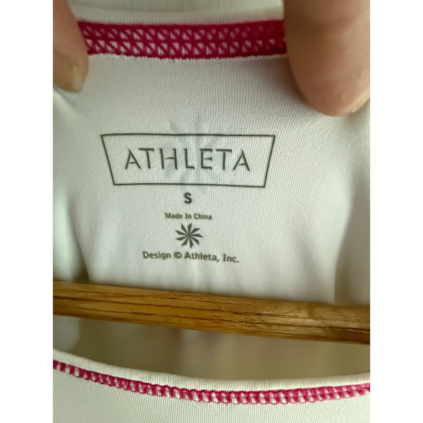 Athleta White Long Sleeve Top Pink Piping Size S EUC