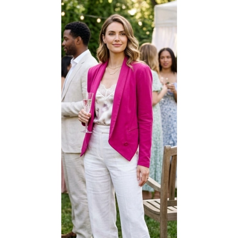 Rebecca Minkoff Pink Silk Becky Blazer Jacket Size 0 EUC Shawl Collar Peaked Hem