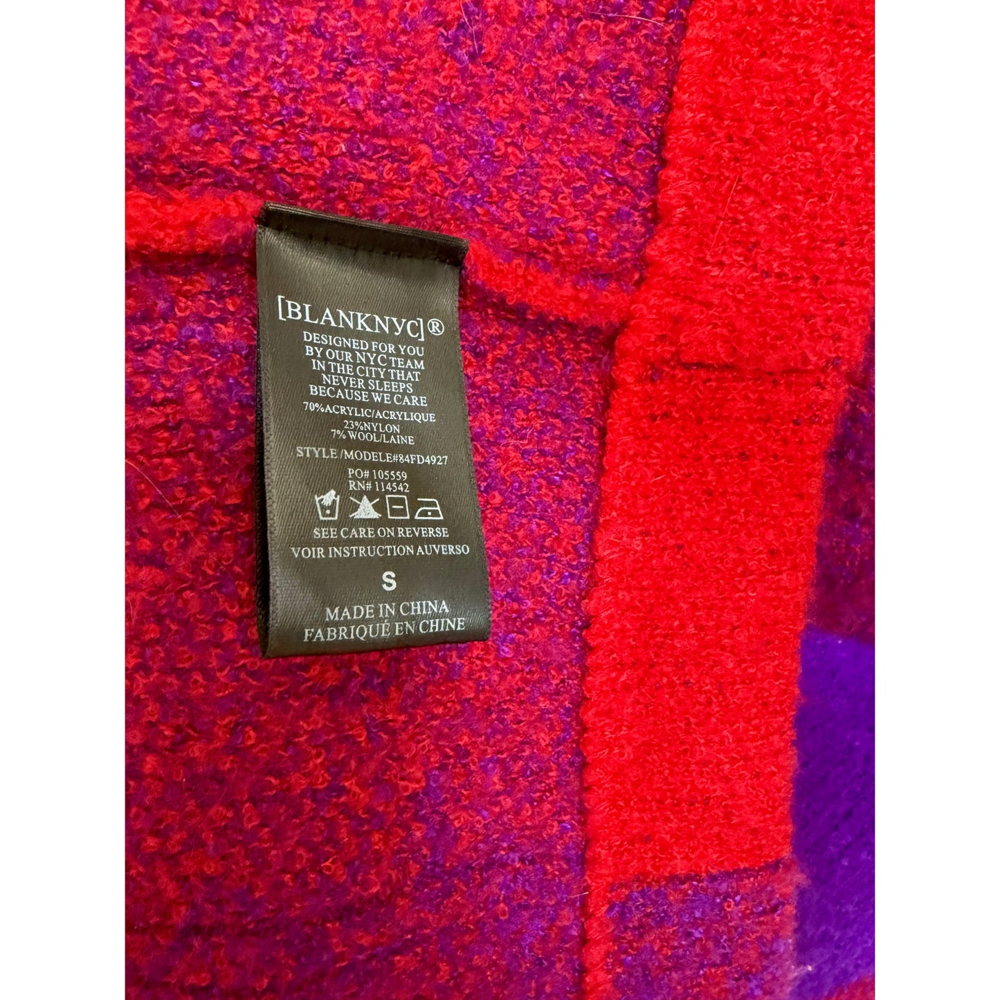Blank NYC Red & Blue Checkered Cardigan Size Small