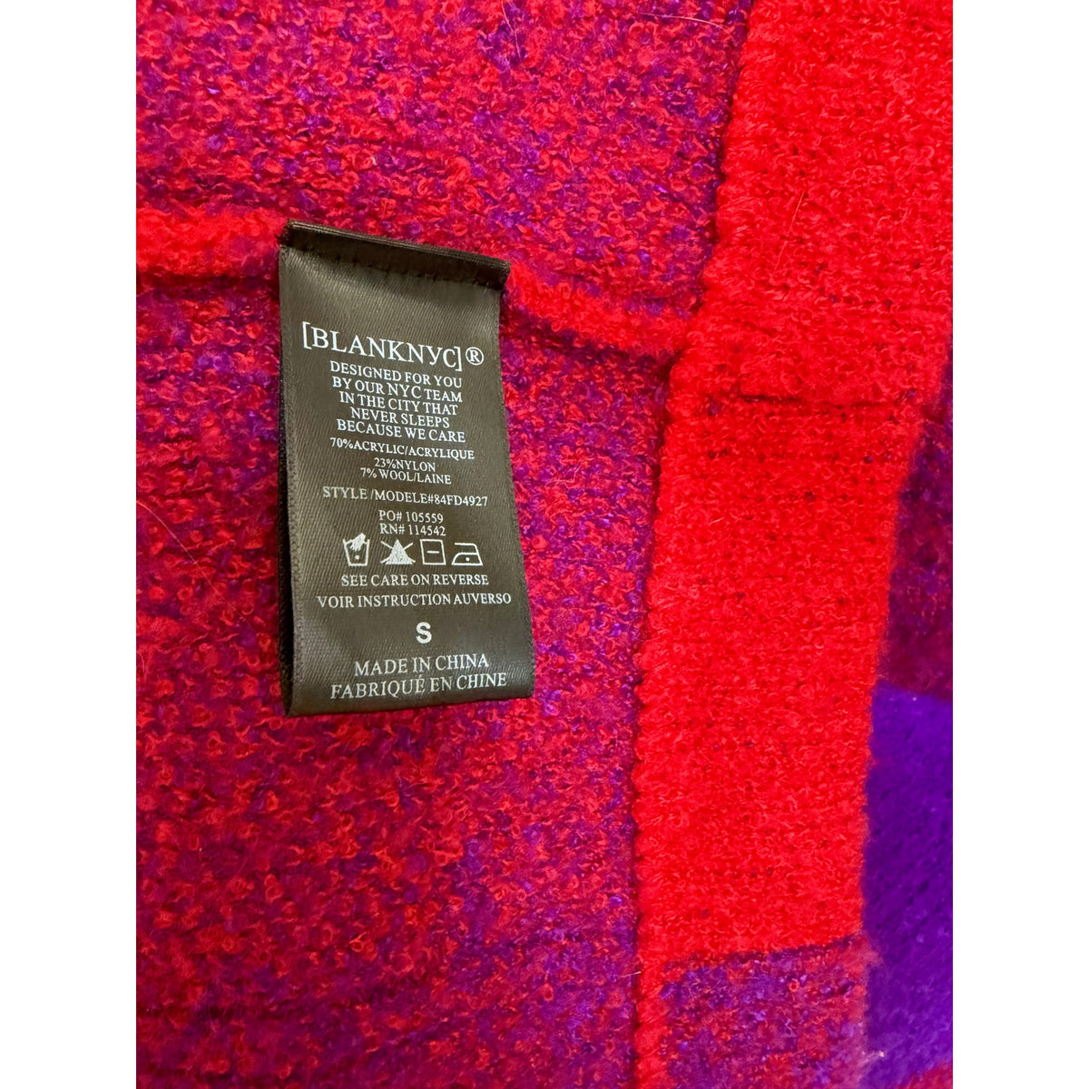 Blank NYC Red & Blue Checkered Cardigan Size Small