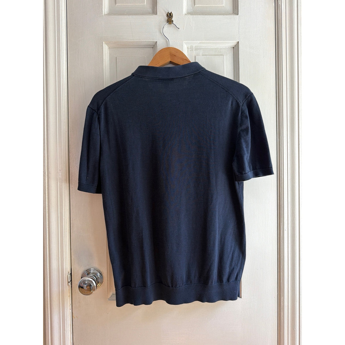 COS Fine Knit Short Sleeve Polo Shirt Dark Navy Blue Medium