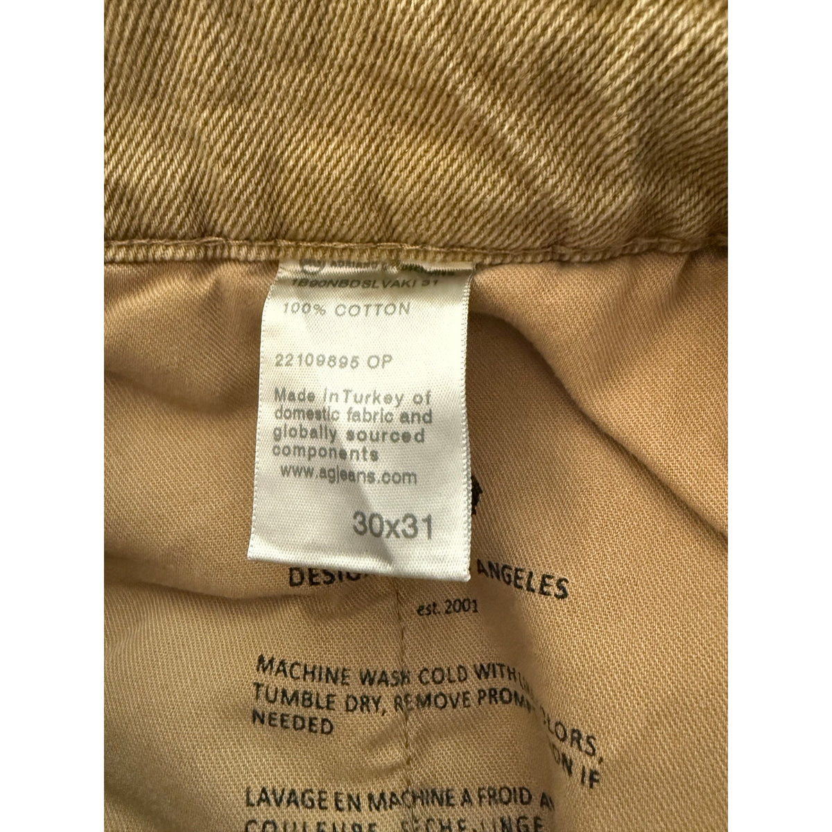 AG Biege Men's Lochlan Trouser Jeans - Size 30