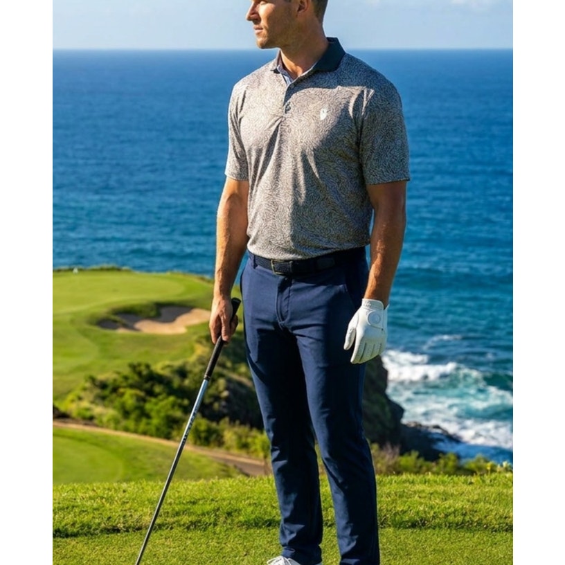 Greyson Clothiers Golf Polo Large L Wolf Print The Shadows Grey AOP EUC