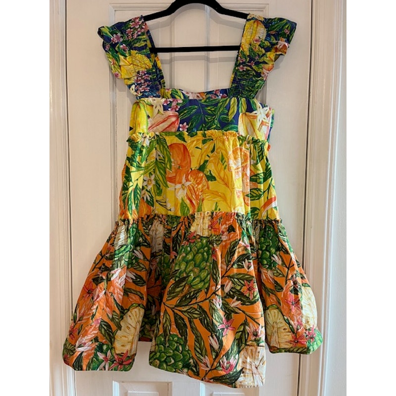Farm rio, excellent condition, mini tiered jungle ruffle sleeve dress Size Small