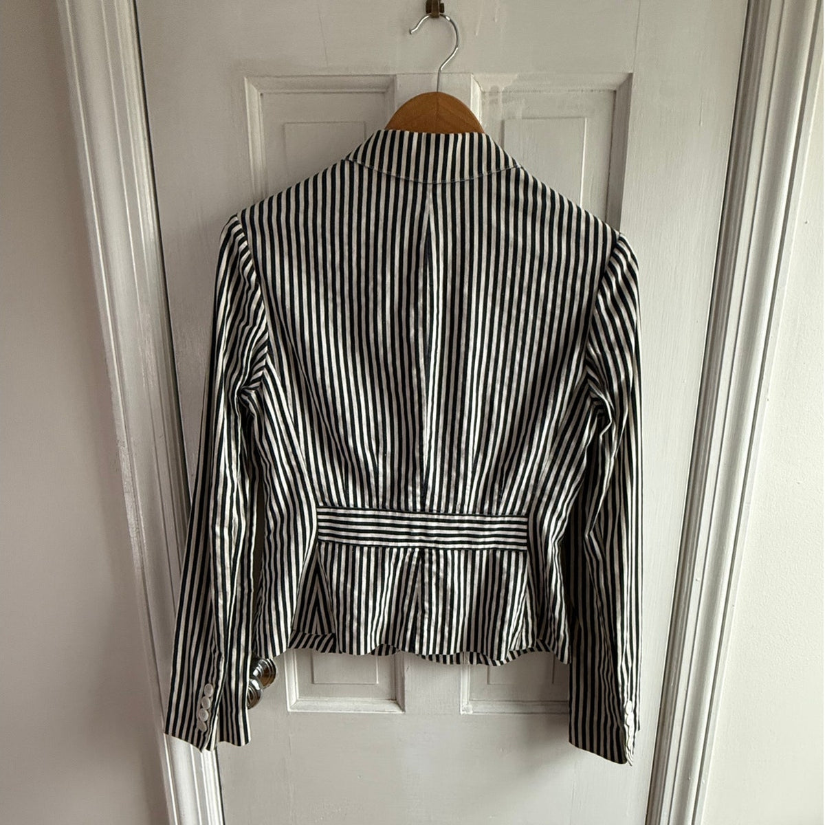 VTG Ralph Lauren Striped Linen Cotton Blazer - Size 4 - Navy/White - EUC