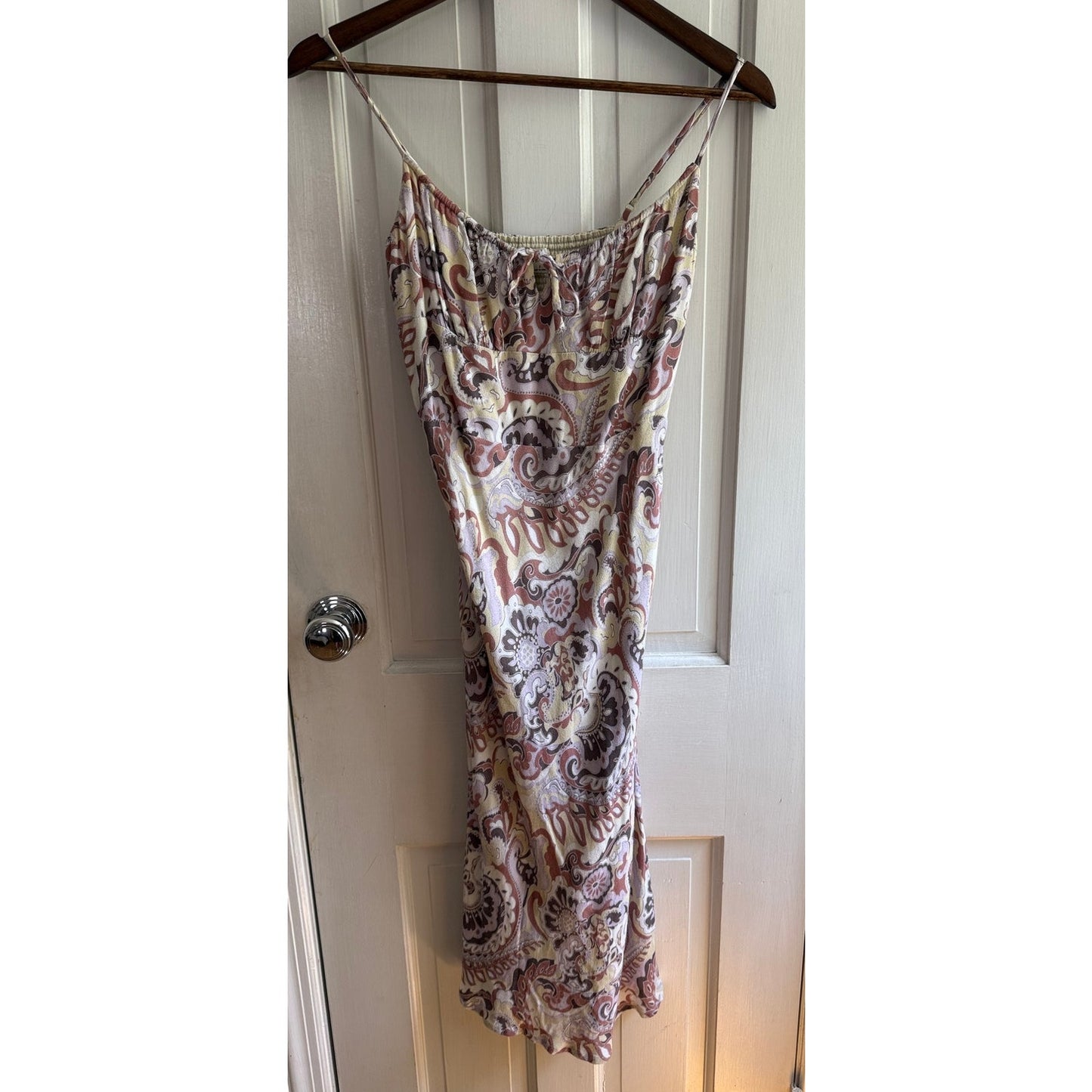 Aritzia Wilfred Bellow Midi Dress 2 Pink Cream Paisley Ruched Tie Front EUC