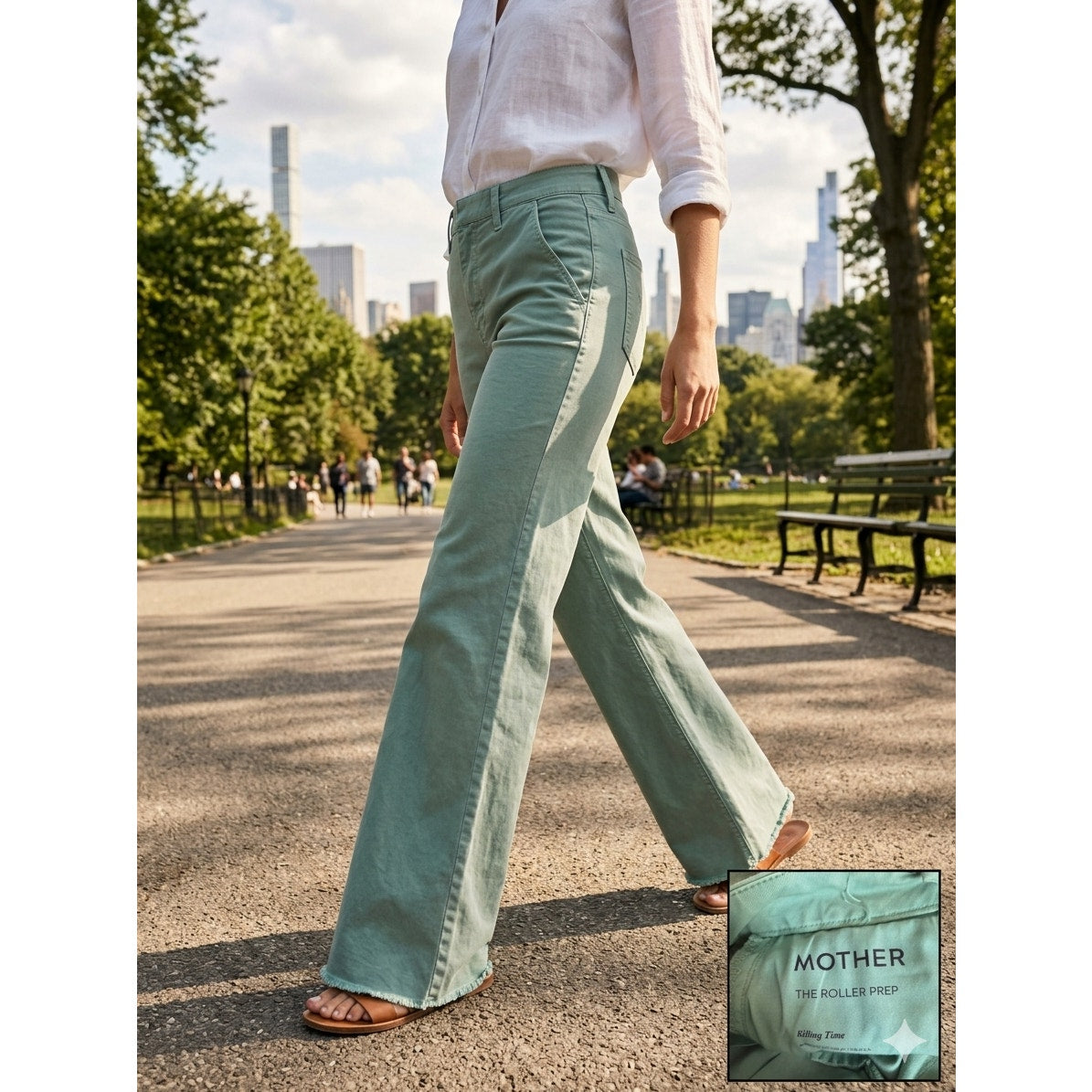 MOTHER The Roller Prep Pants Size 26 | Killing Time Turquoise Mint Green EUC Wide Leg