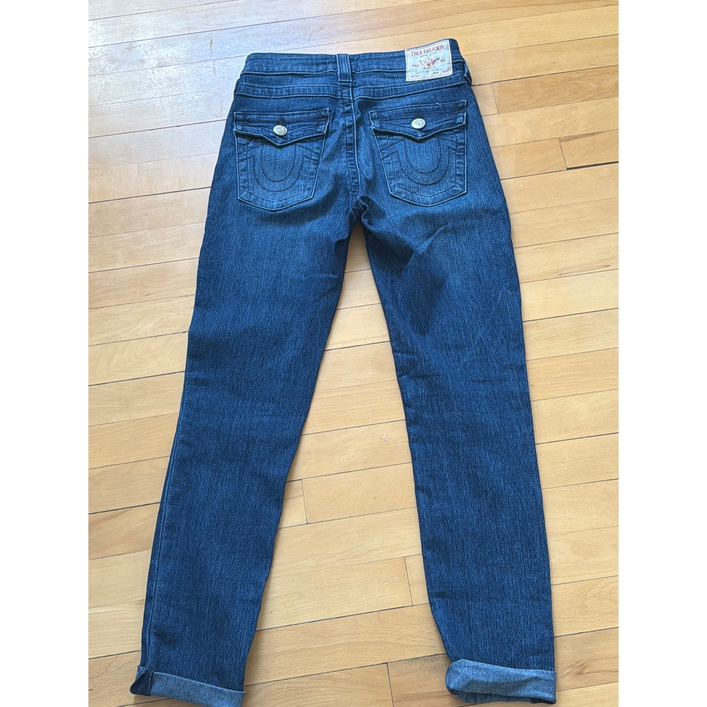 True Religion Size 25 Jennie Mid Rise Super Skinny Dark Wash Cuffed Jeans