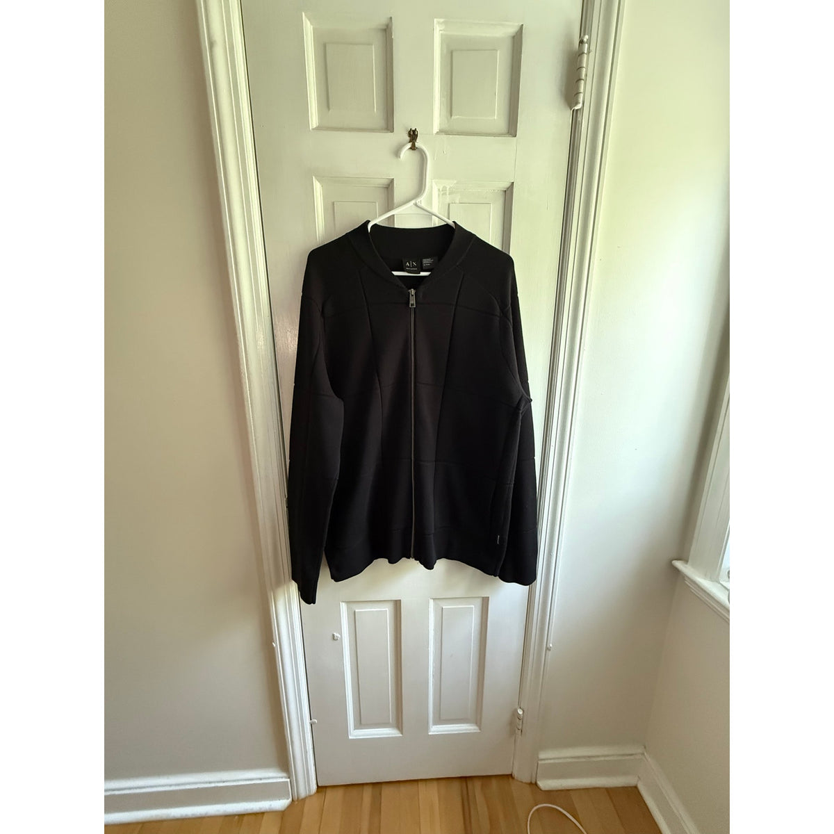 Armani Exchange Full Zip Sweater Jacket Mens XL Black Ribbed Knit Mock Neck A|X