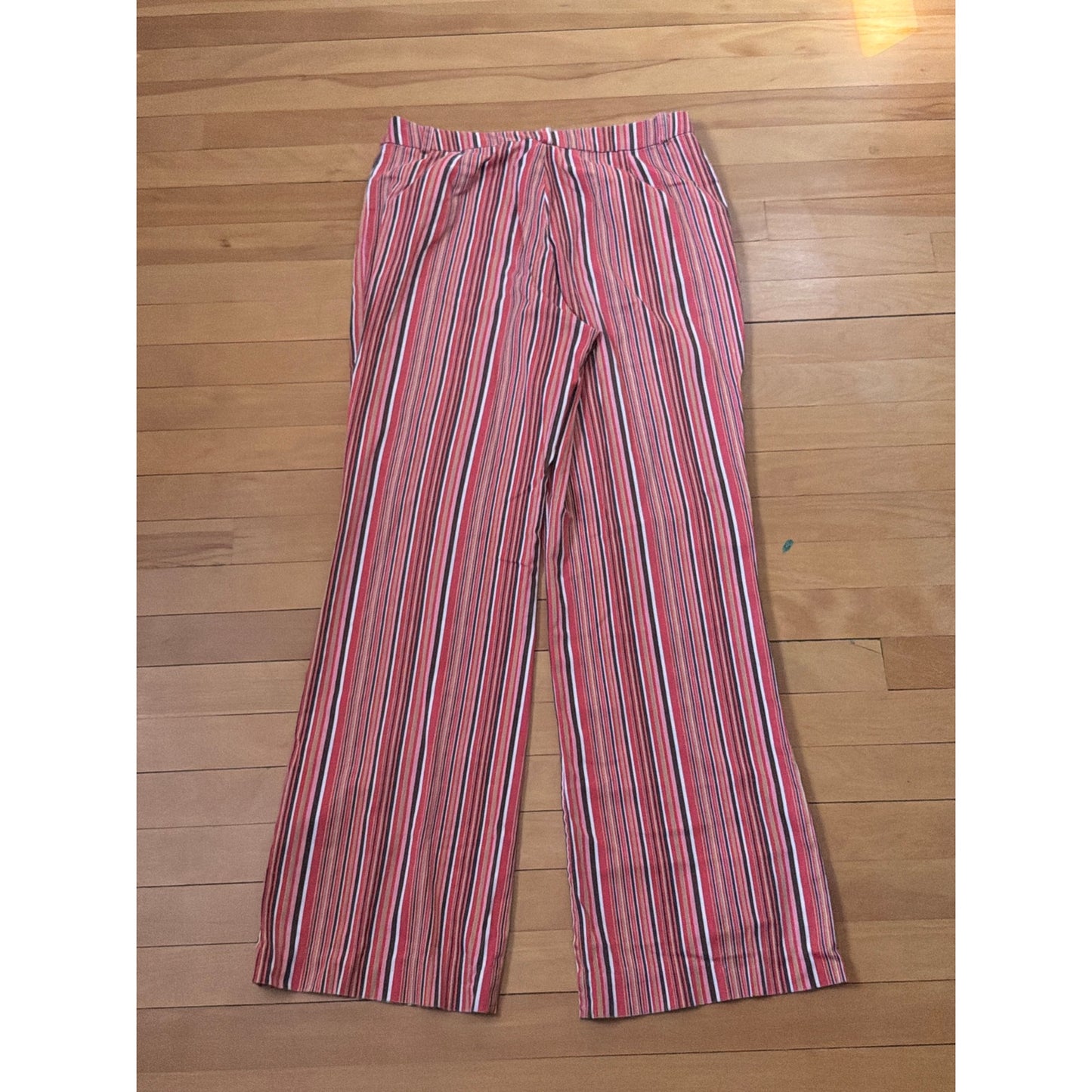 Kenar Size 10 Pink Brown Yellow White Stripe Womans Straight Leg Pants