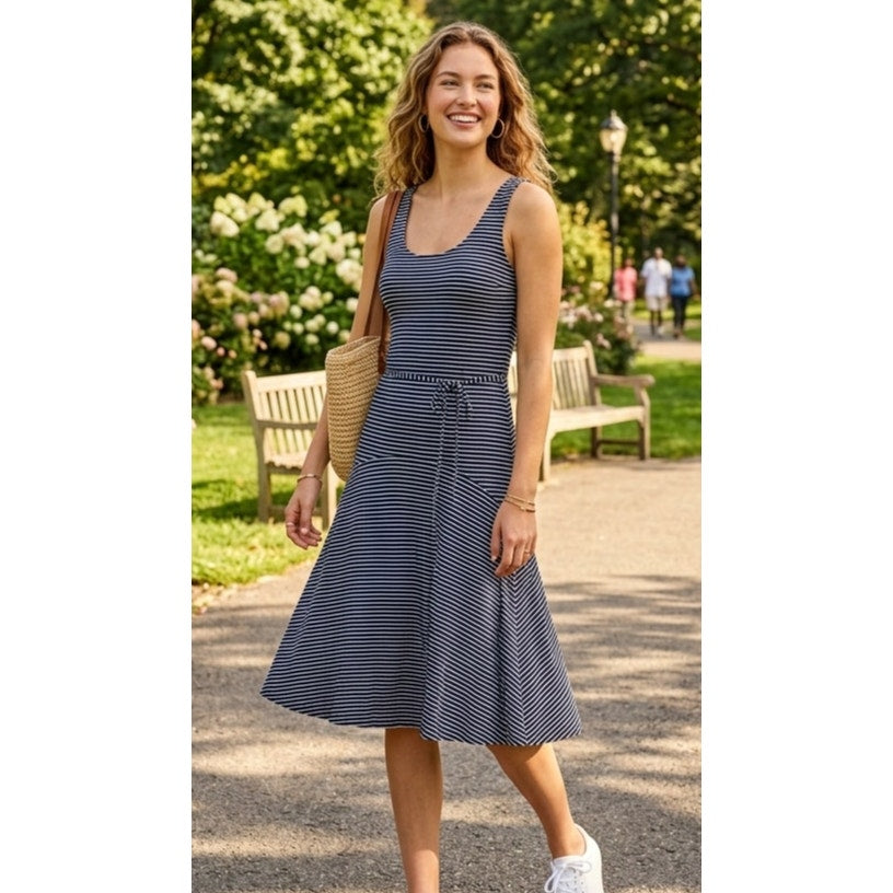 Lauren Ralph Lauren Navy Blue & White Striped Sleeveless Fit & Flare Dress S EUC