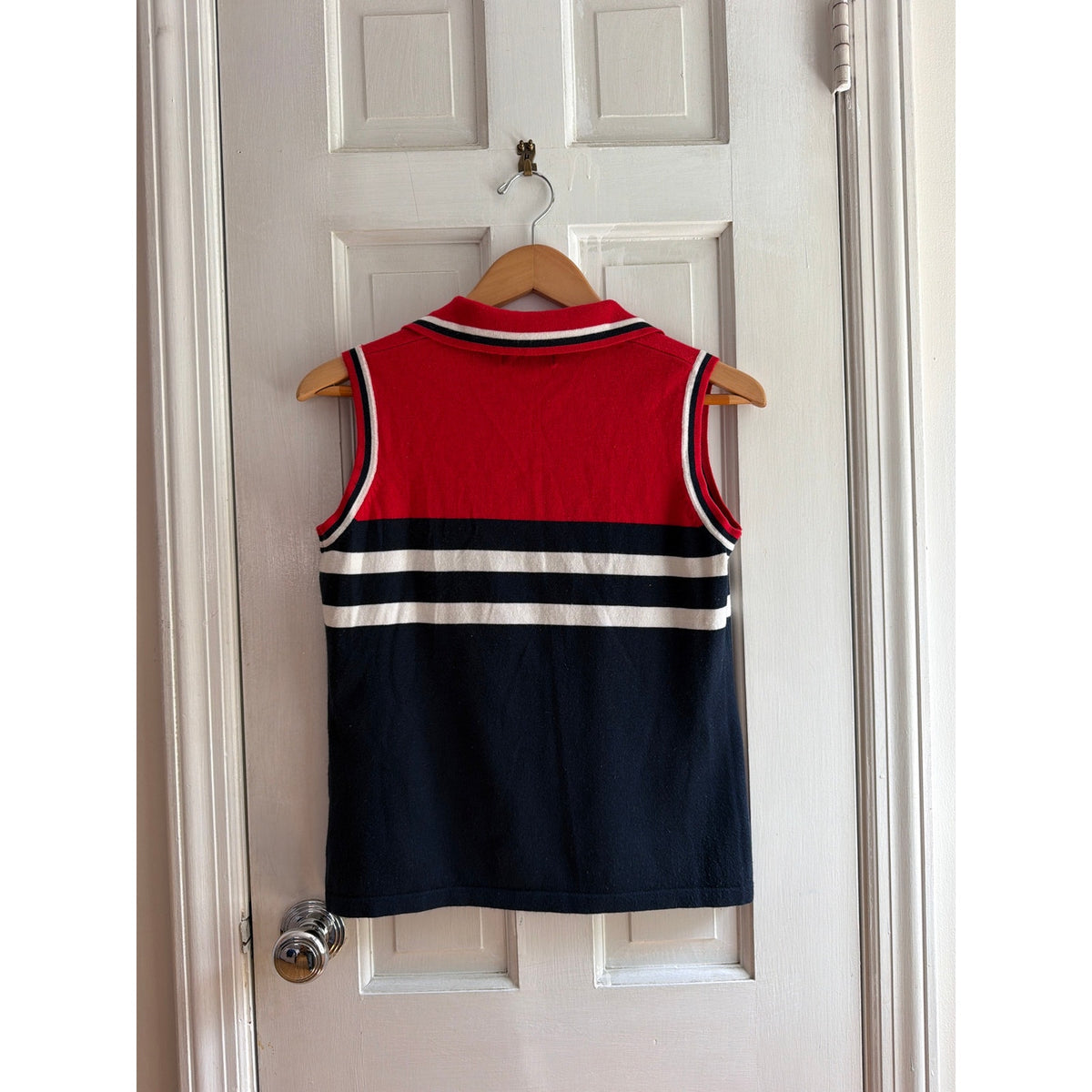 Vintage White Stag Knit Sleeveless Top Stars Stripes Red white Blue M
