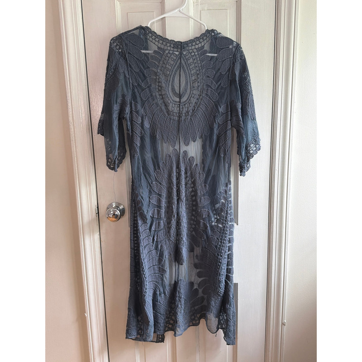 Rebellion Again Blue Lace Short Sleeve Cardigan Kimono Jacket Large