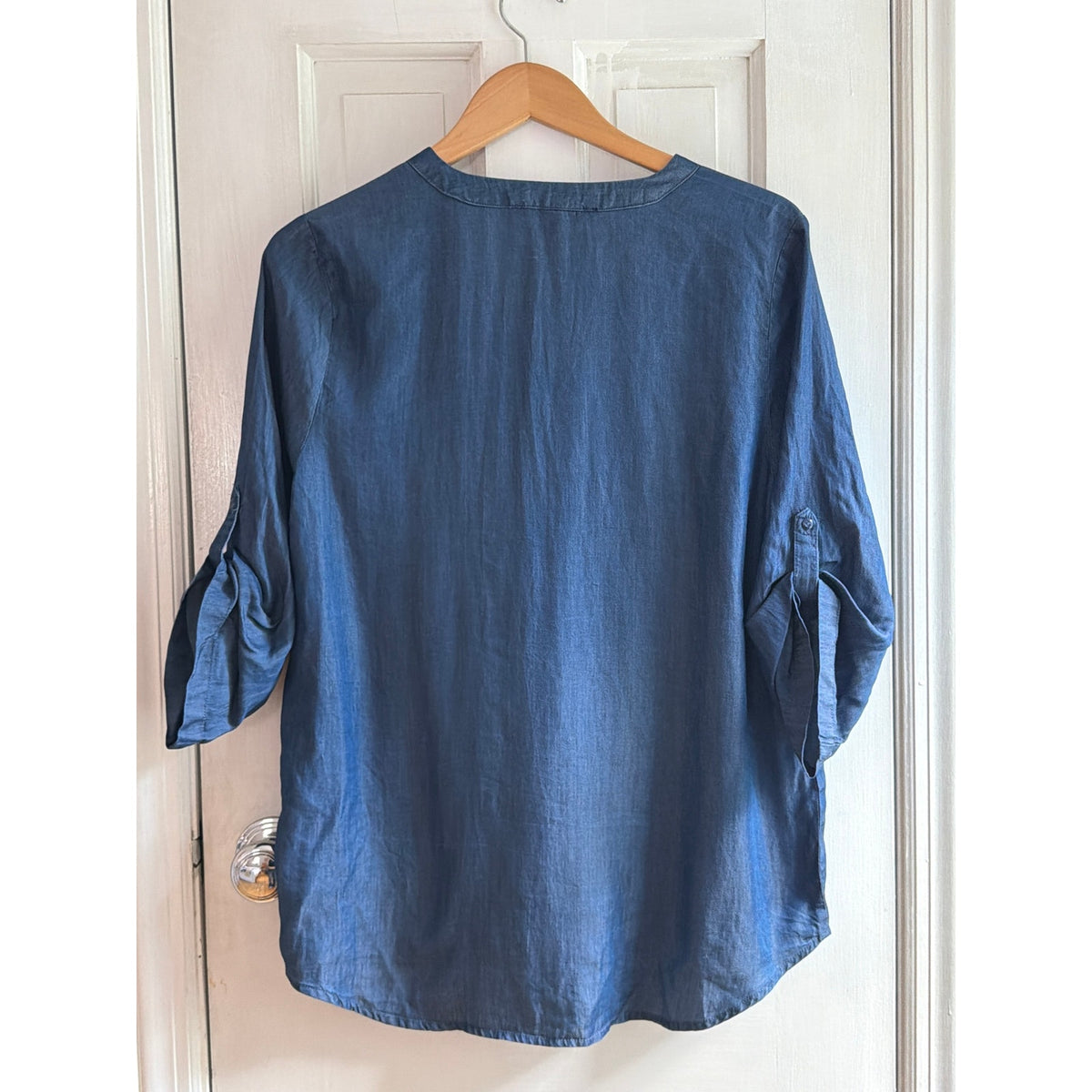 Bella Dahl Split Back Chambray Button Down Shirt Denim Blue XS