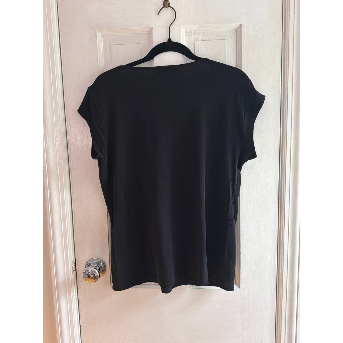 Karl Lagerfeld Paris Black Pearl-Embellished Neckline Top, Medium