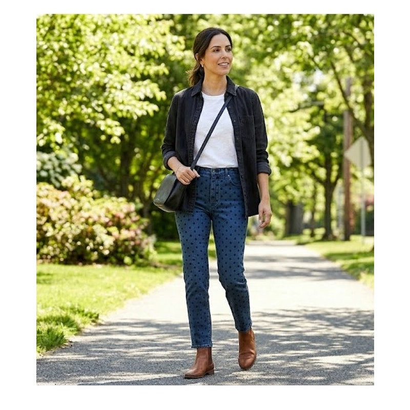 J. Crew Size 29T Dark Wash High Rise ToothPick Style Jean with Black Polka Dots