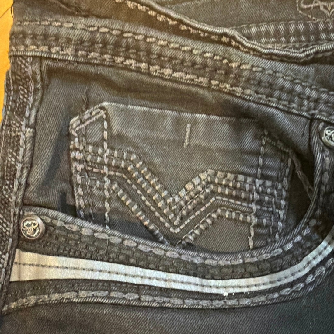 Platini Size 34 Black Triple Threaded Bootcut Mens Jeans