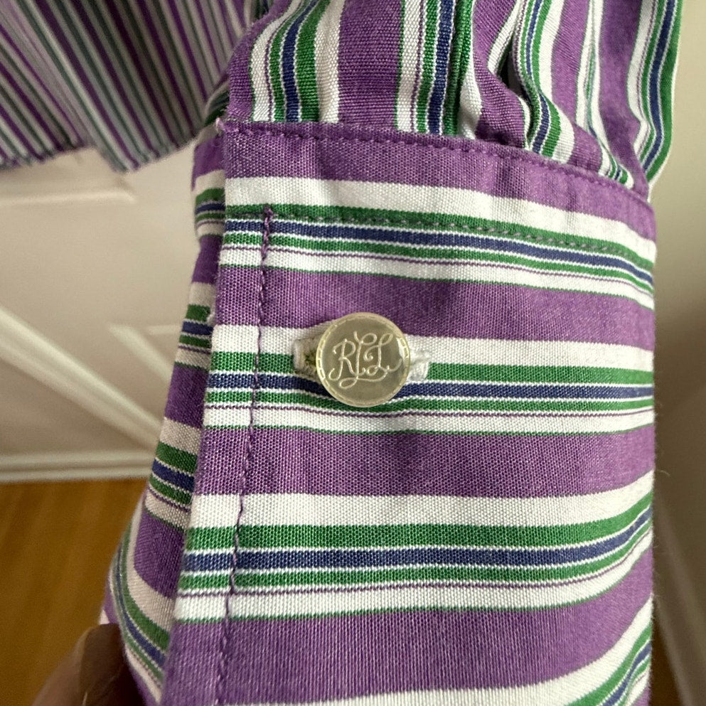 Vintage Lauren Ralph Lauren Striped Button Down Shirt Purple Green Y2K EUC