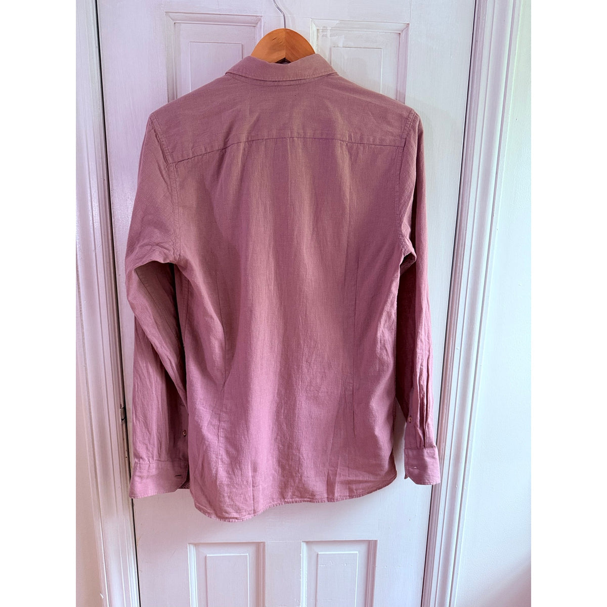 Ted Baker Mens 2 S Pink Linen Button Down Shirt Long Sleeve Pocket Casual Preppy