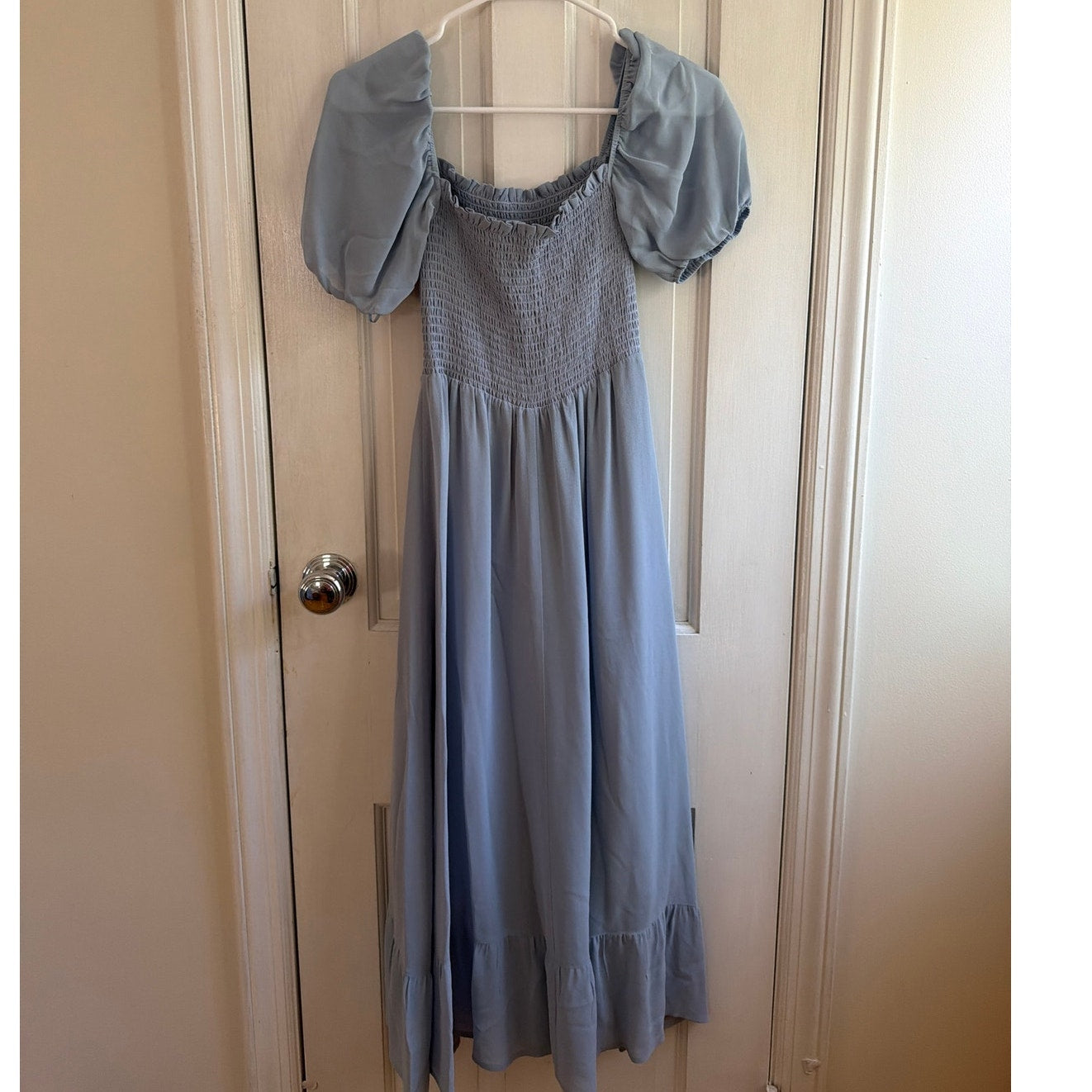 Reformation Size XS Light Blue Puff-Sleeve Dress with Slit