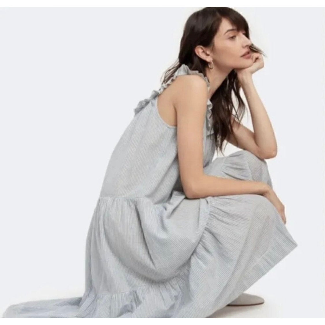 the Great. Magnolia eyelet tiered dress, grey blue, Size 1, Small