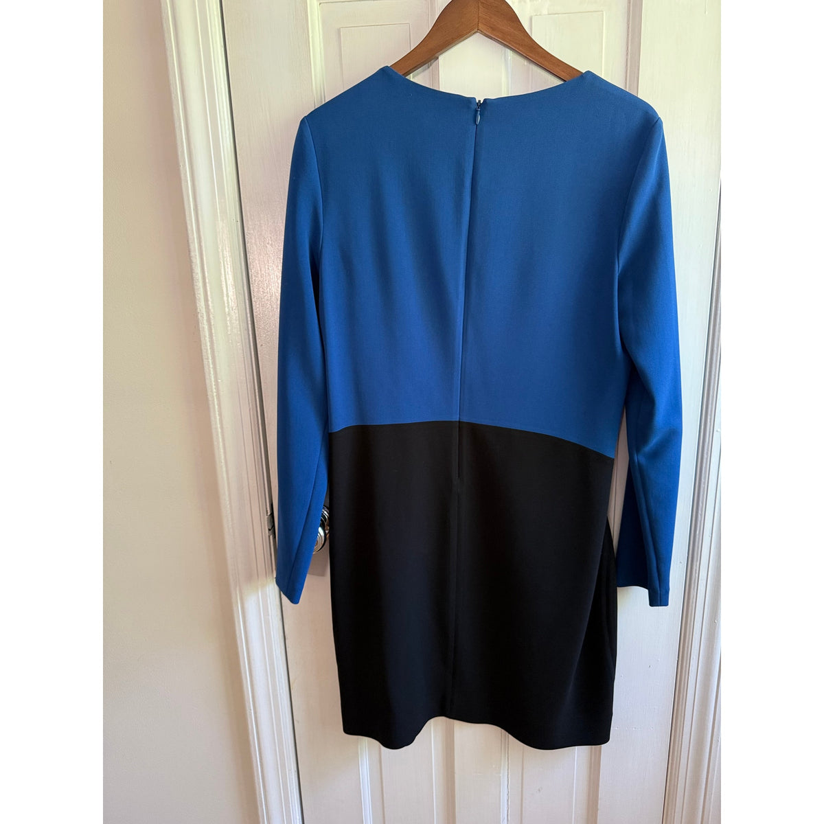 Diane von Furstenberg DVF Black & Blue Colorblock Sheath Dress 12 EUC