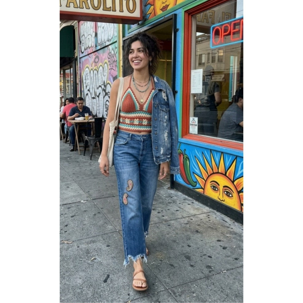 We The Free Maggie Mid-Rise Straight Jeans - Size 25 - with Paisley & Distressed