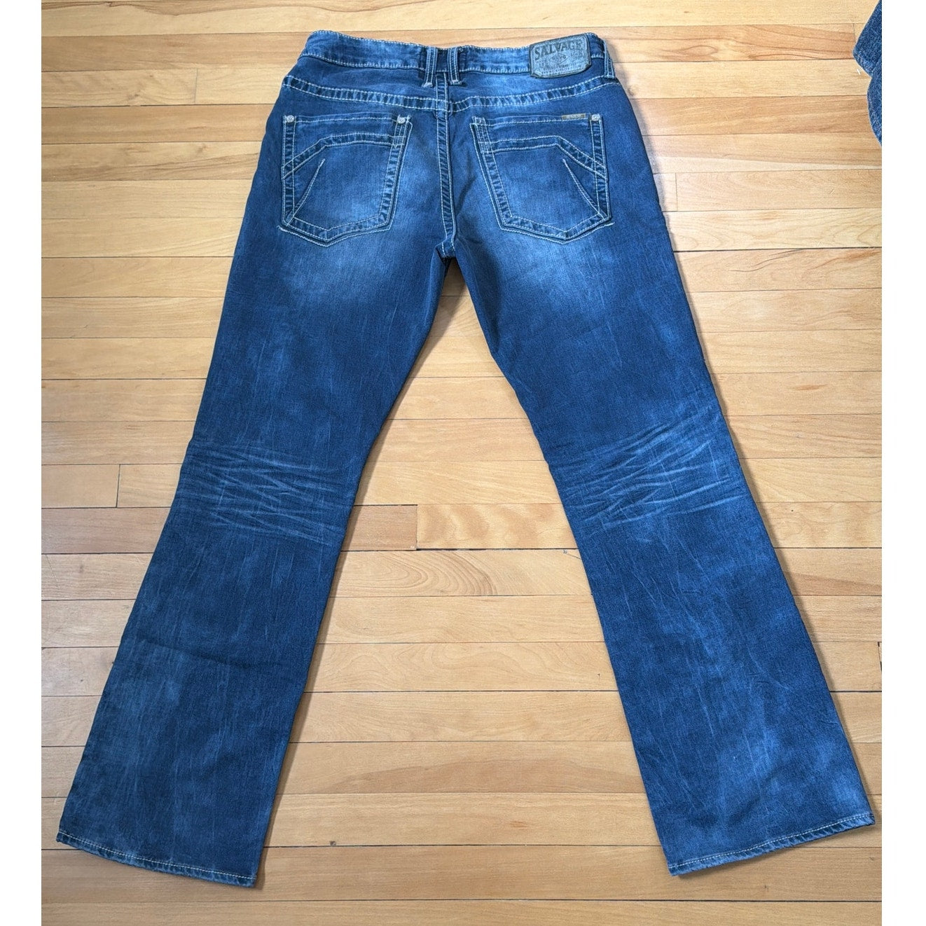 Salvage 33L Low Rise Bootcut White Thread Dark Wash Jeans