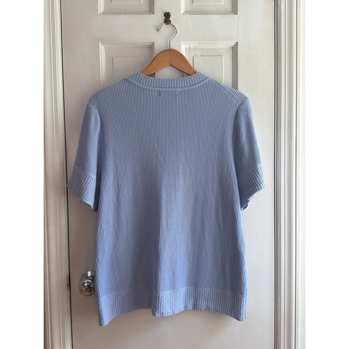 Karl Lagerfeld Paris Light Blue Pearl Embellished Ribbed Knit Top Sweater XL