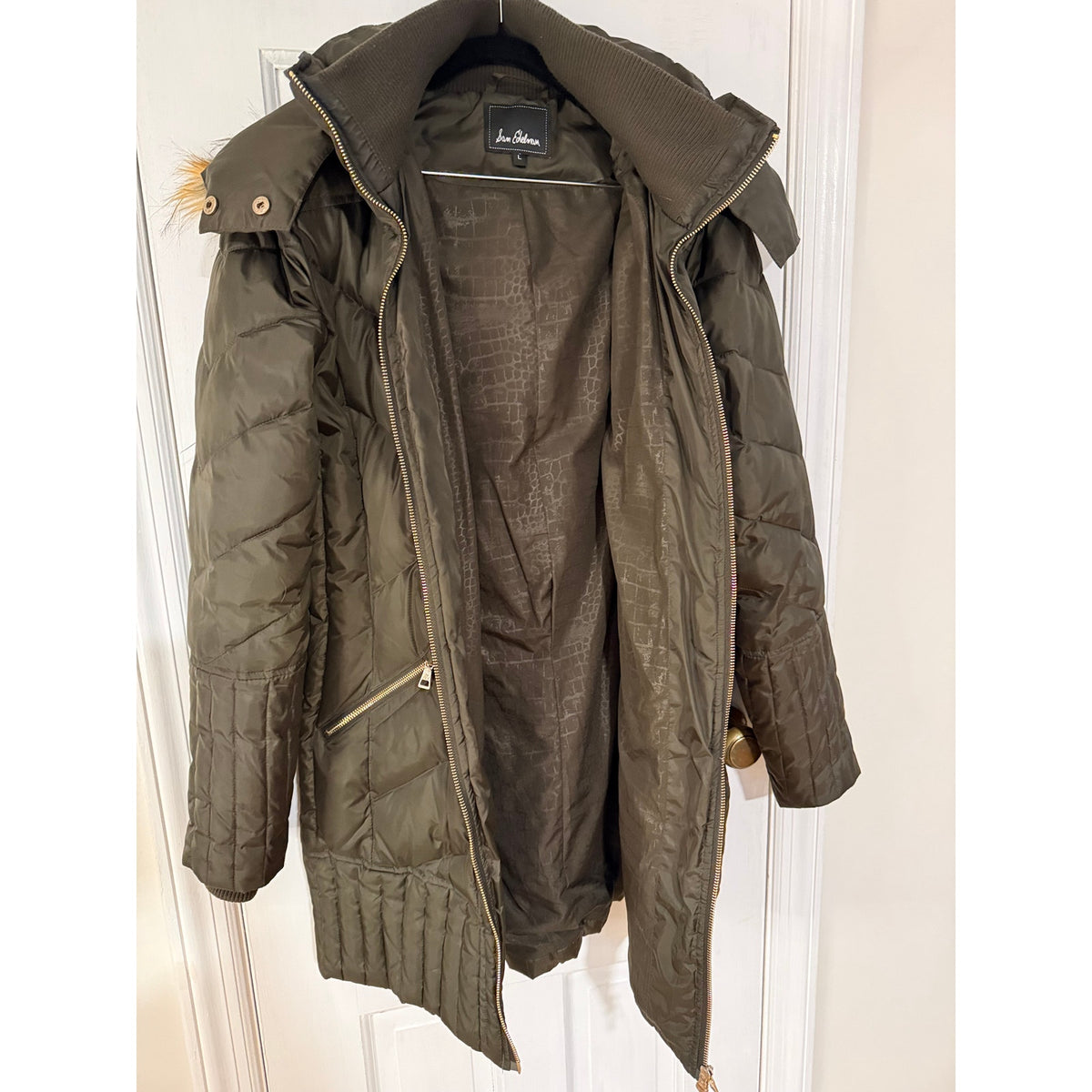Sam Edelman Brown/Green Quilted Down Anorak Women's Brown Large Excellent Condition