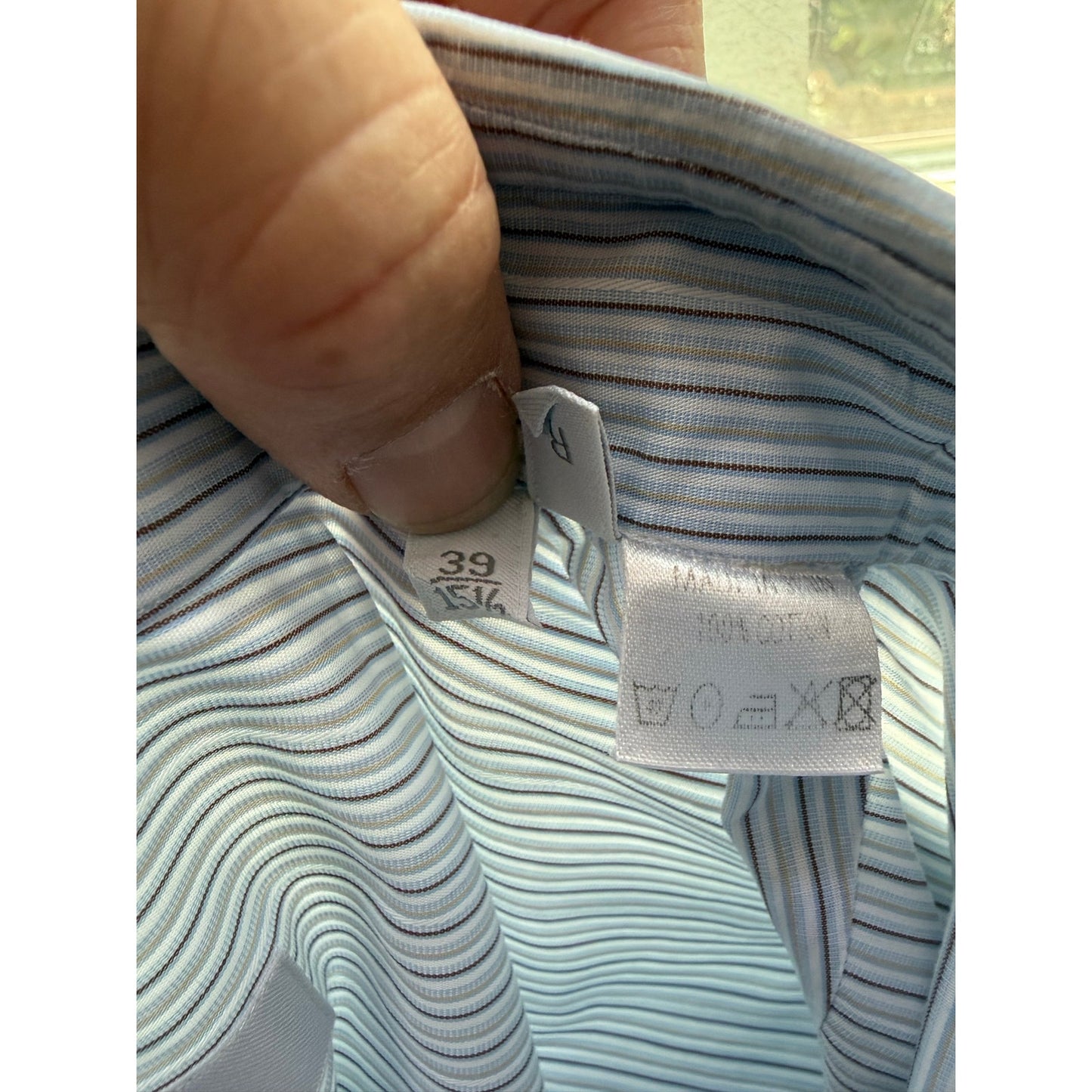 Ermenegildo Zegna Dress Shirt 15.5 39 M Blue White Striped Luxury Italian EUC