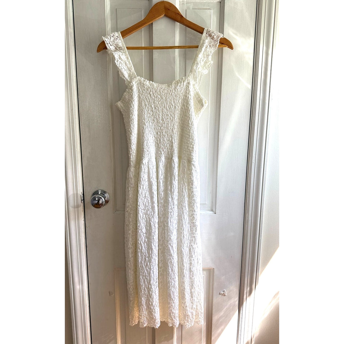 Maeve by Anthropologie Smocked Midi Dress in White - Medium