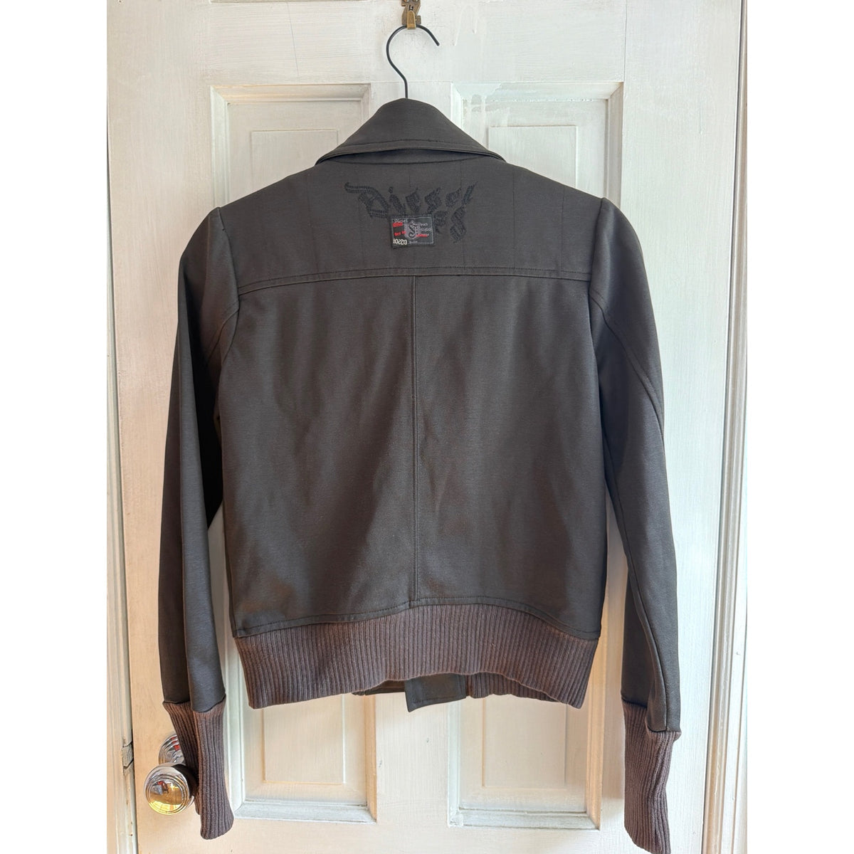 Vintage Diesel Women's Dark Brown Shawl Collar Knit Moto Jacket, Size Small