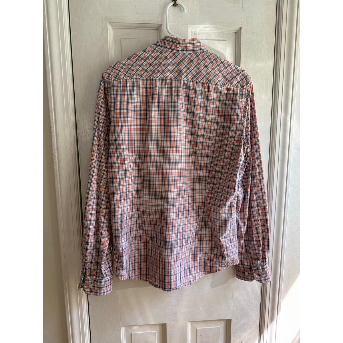 Ben Sherman Red White Orange Gingham Button Down Shirt Men’s Size Medium EUC