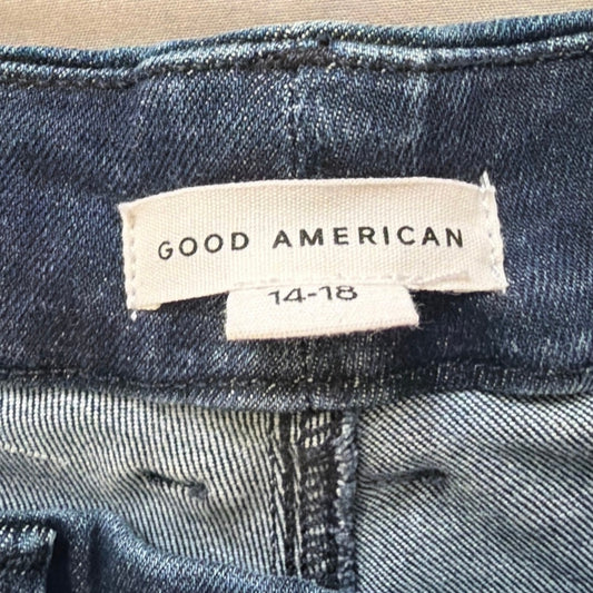 Good American Always Fits Good Classic Jeans 14-18 Dark Wash Cut Hem EUC