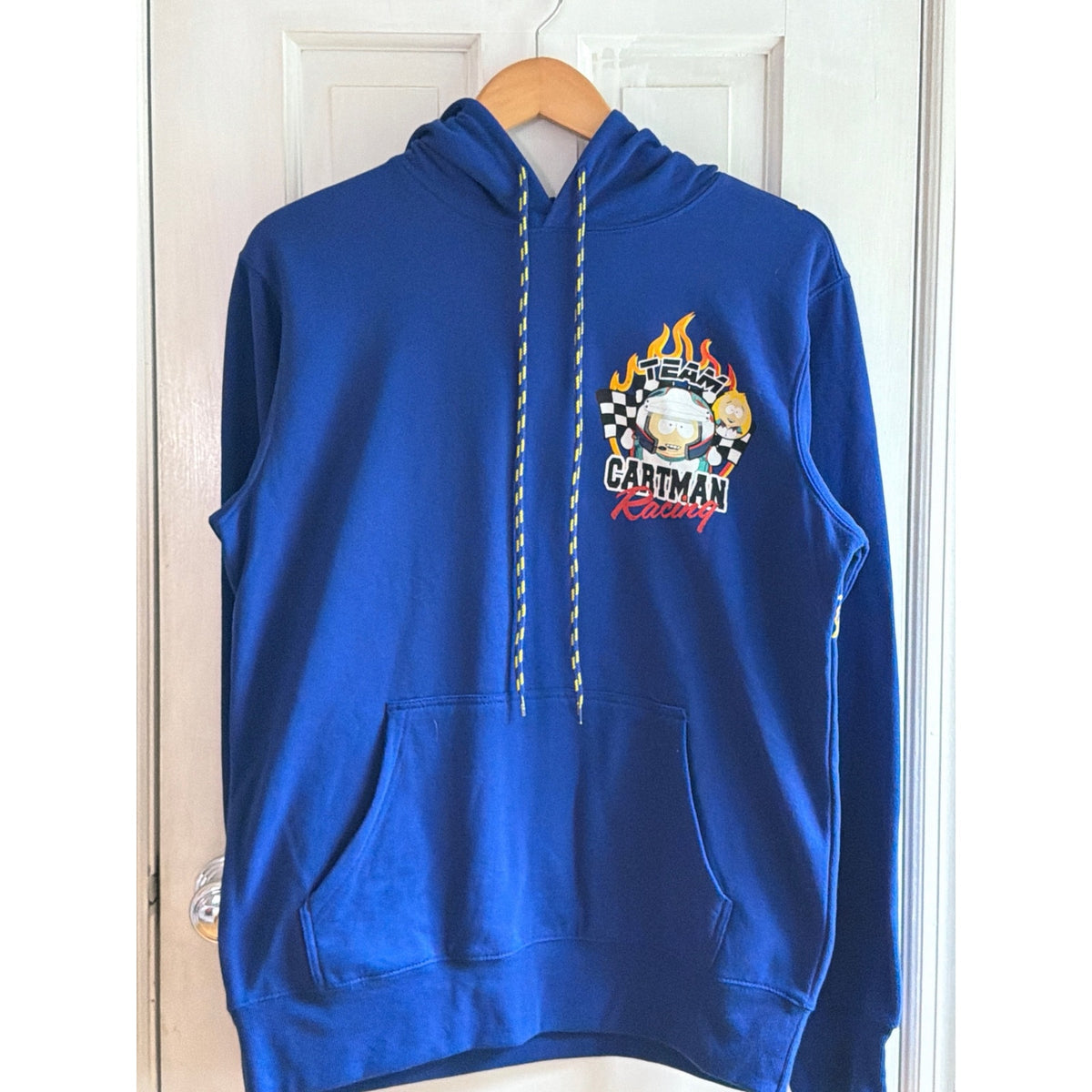 Vintage Fair South Park Team Cartman Racing Blue Pullover Hoodie Graphic Sweatshirt M
