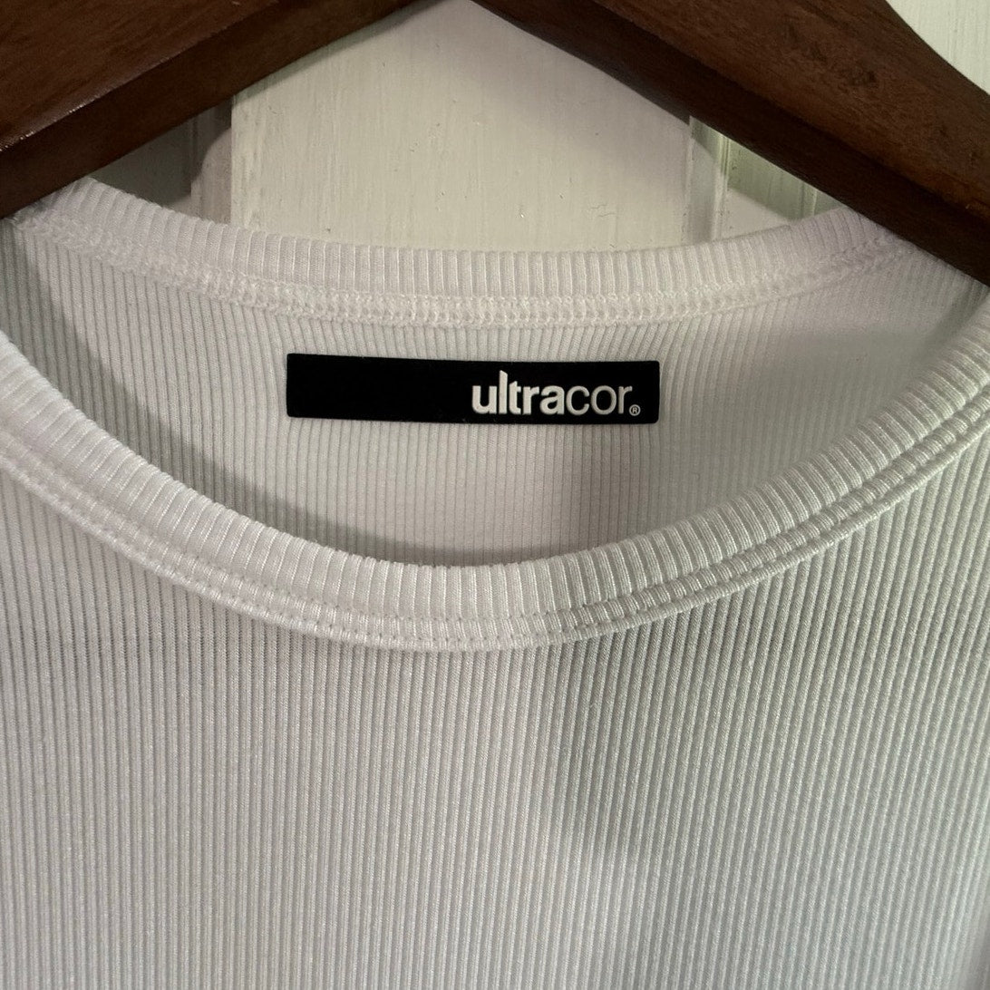 Ultracor Dress Small S White Ribbed Tank Maxi Midi Sleeveless Muscle Tee EUC