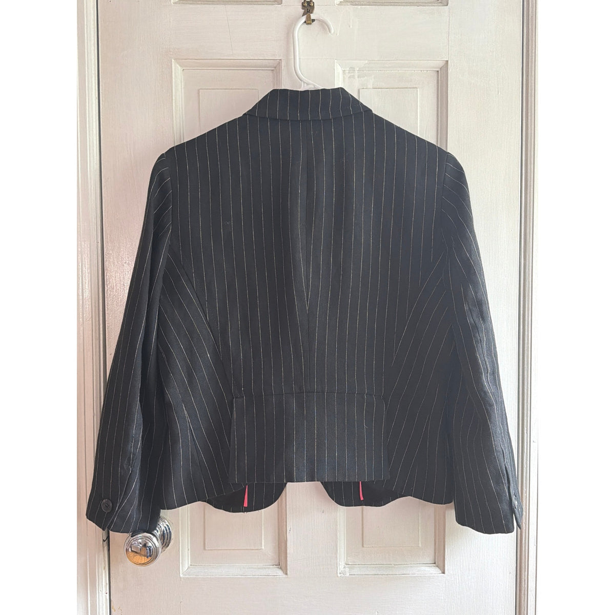 Vintage Polo Ralph Lauren Black & White Pinstripe Linen Blazer - Large