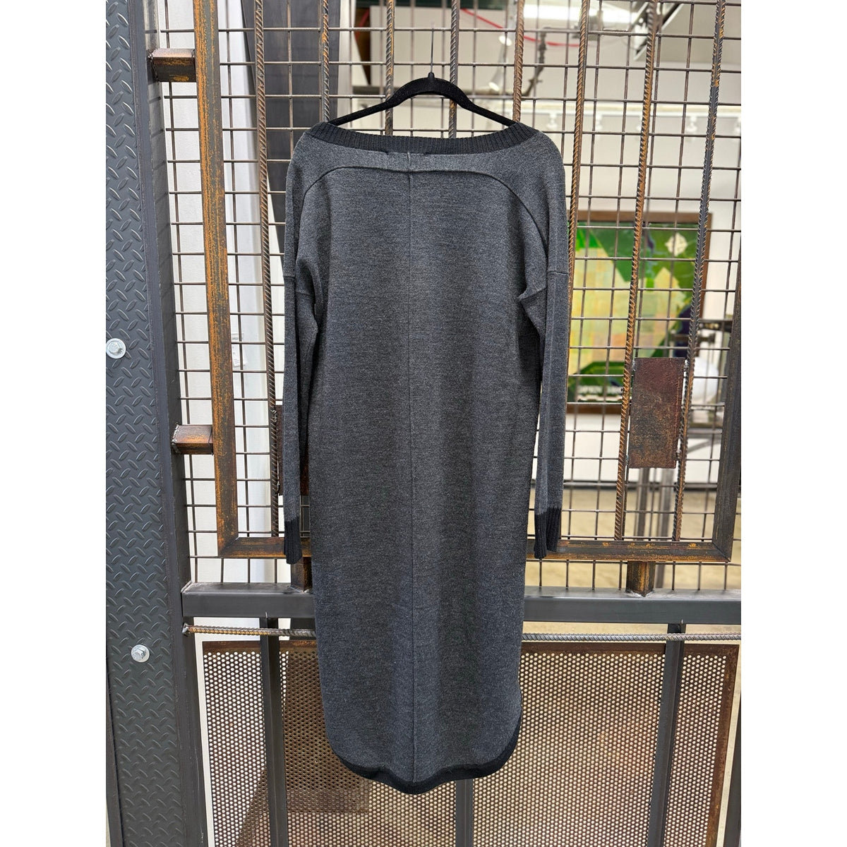 French Connection Sweater Dress Womens Small Charcoal Grey Ribbed Knit Hi-Lo Mini